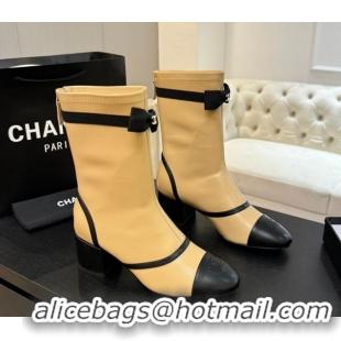 Buy Luxury Chanel Stretch Lambskin Short Boots 5cm with Bow Beige Yellow 2025 G46755 51104023