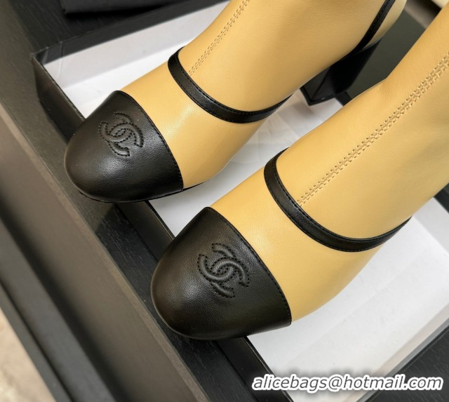 Buy Luxury Chanel Stretch Lambskin Short Boots 5cm with Bow Beige Yellow 2025 G46755 51104023