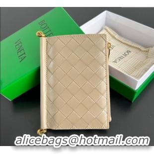 Inexpensive Bottega Veneta Solstice Medium Bi-Fold Wallet in Intrecciato Leather 806078 Beige 2025