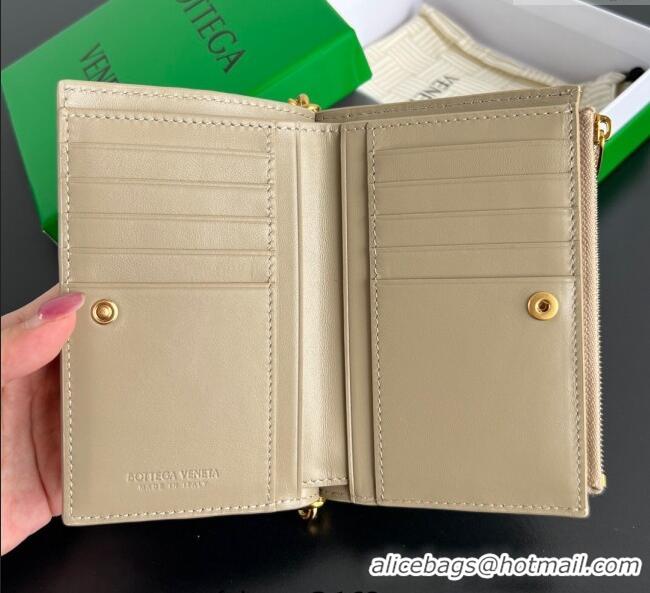 Inexpensive Bottega Veneta Solstice Medium Bi-Fold Wallet in Intrecciato Leather 806078 Beige 2025