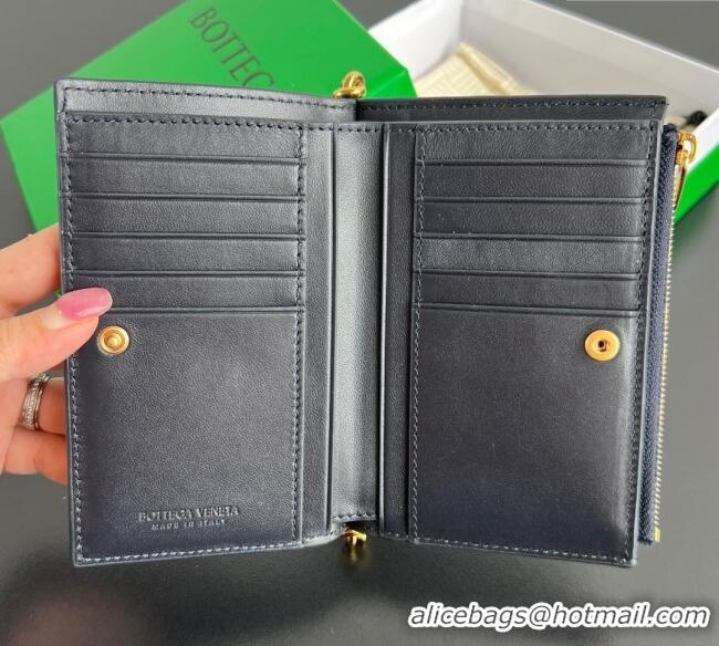 Best Price Bottega Veneta Solstice Medium Bi-Fold Wallet in Intrecciato Leather 806078 Blue 2025