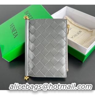 Popular Style Bottega Veneta Solstice Medium Bi-Fold Wallet in Intrecciato Leather 806078 Grey 2025