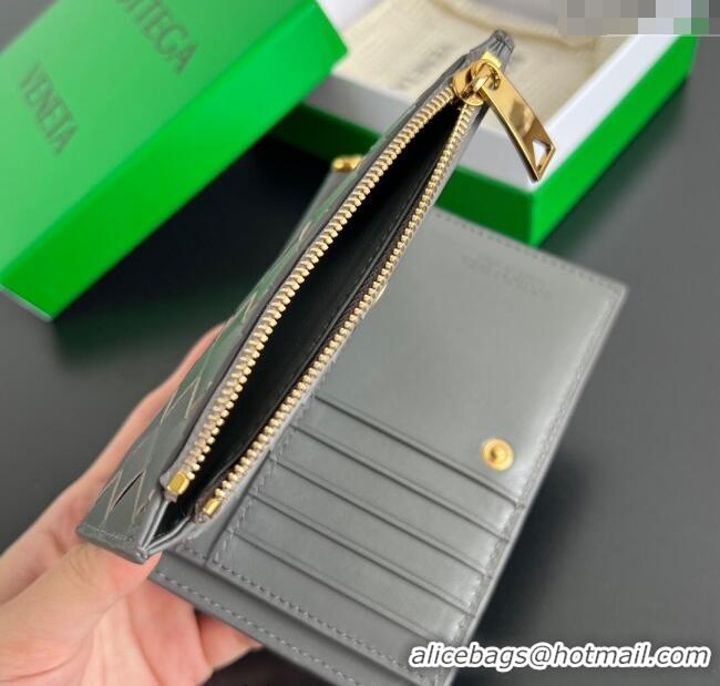 Popular Style Bottega Veneta Solstice Medium Bi-Fold Wallet in Intrecciato Leather 806078 Grey 2025