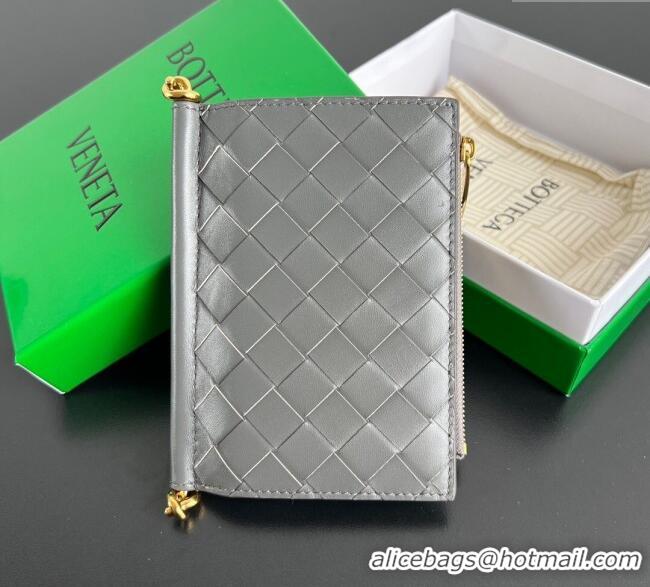 Popular Style Bottega Veneta Solstice Medium Bi-Fold Wallet in Intrecciato Leather 806078 Grey 2025
