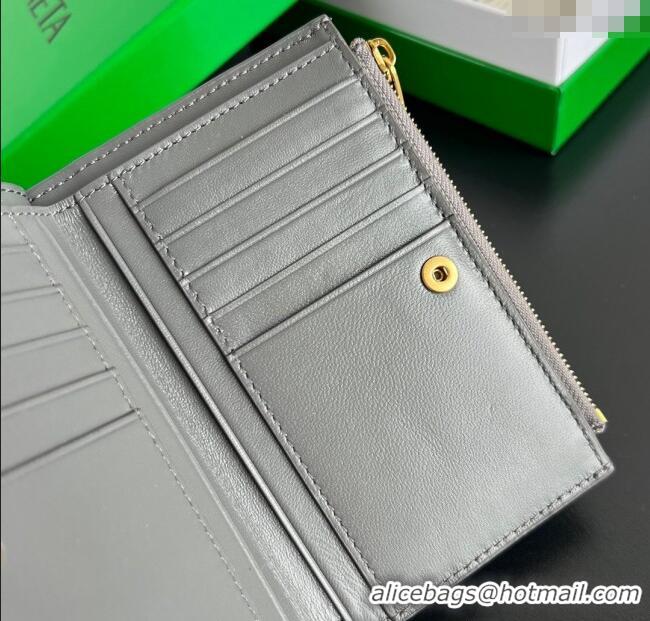 Popular Style Bottega Veneta Solstice Medium Bi-Fold Wallet in Intrecciato Leather 806078 Grey 2025