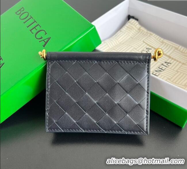 Spot Bulk Bottega Veneta Solstice Business Card Case in Intrecciato Leather 810596 Blue 2025