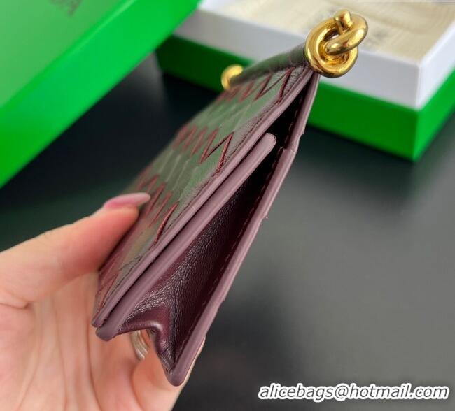 Cheap Wholesale Bottega Veneta Solstice Business Card Case in Intrecciato Leather 810596 Barolo Red 2025