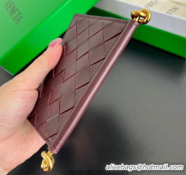 Cheap Wholesale Bottega Veneta Solstice Business Card Case in Intrecciato Leather 810596 Barolo Red 2025