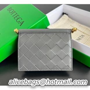 Luxury Cheap Bottega Veneta Solstice Business Card Case in Intrecciato Leather 810596 Grey 2025