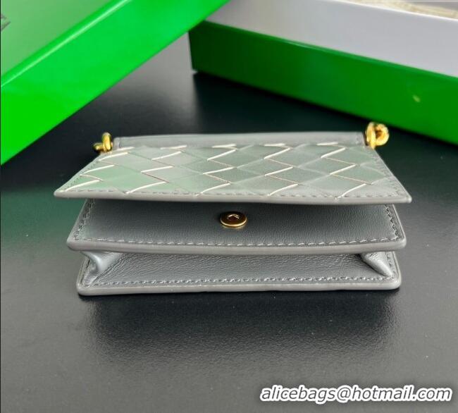 Luxury Cheap Bottega Veneta Solstice Business Card Case in Intrecciato Leather 810596 Grey 2025