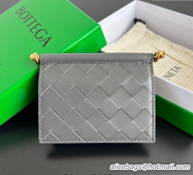 Luxury Cheap Bottega Veneta Solstice Business Card Case in Intrecciato Leather 810596 Grey 2025