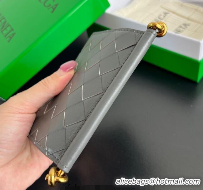 Luxury Cheap Bottega Veneta Solstice Business Card Case in Intrecciato Leather 810596 Grey 2025