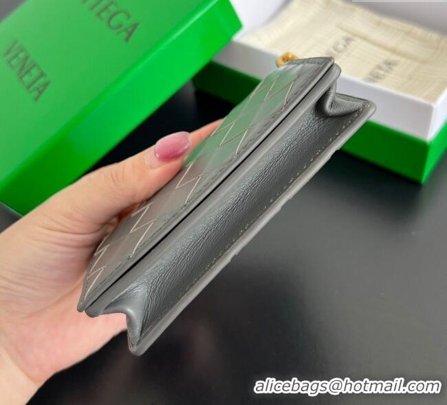 Luxury Cheap Bottega Veneta Solstice Business Card Case in Intrecciato Leather 810596 Grey 2025