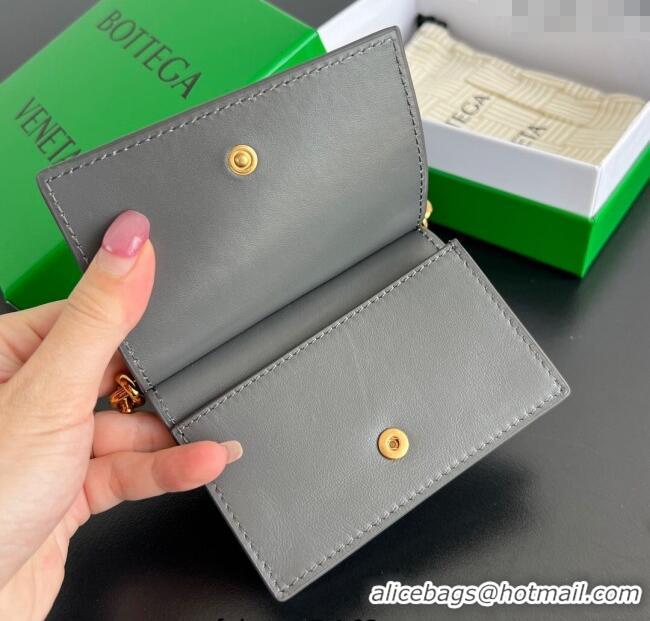 Luxury Cheap Bottega Veneta Solstice Business Card Case in Intrecciato Leather 810596 Grey 2025