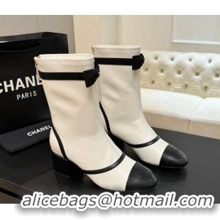 Grade Quality Chanel Stretch Lambskin Short Boots 5cm with Bow White 2025 G46755 1104024