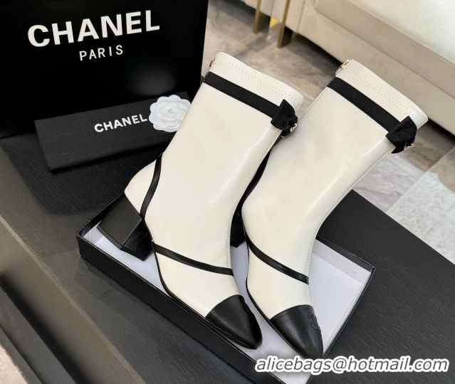 Grade Quality Chanel Stretch Lambskin Short Boots 5cm with Bow White 2025 G46755 1104024