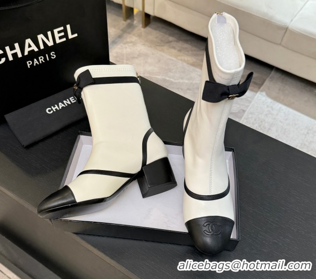 Grade Quality Chanel Stretch Lambskin Short Boots 5cm with Bow White 2025 G46755 1104024