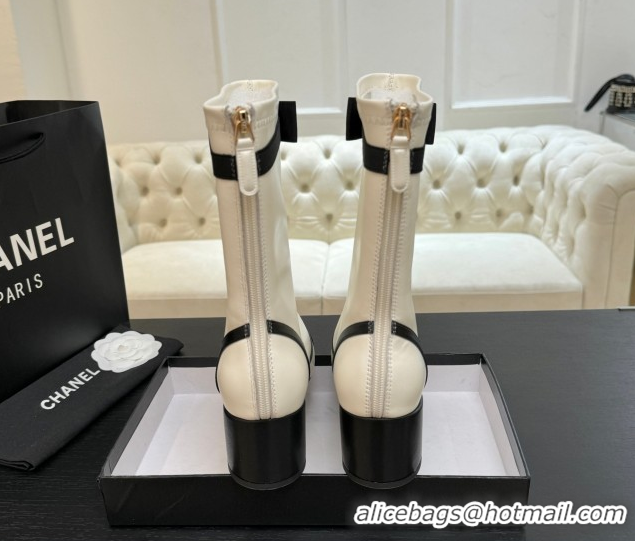 Grade Quality Chanel Stretch Lambskin Short Boots 5cm with Bow White 2025 G46755 1104024