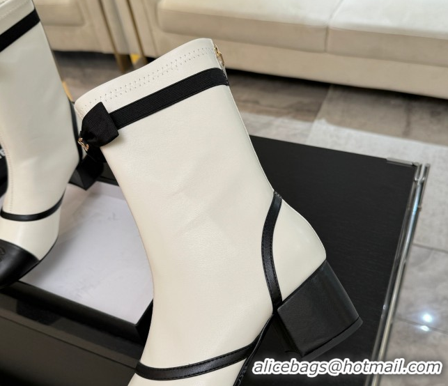 Grade Quality Chanel Stretch Lambskin Short Boots 5cm with Bow White 2025 G46755 1104024