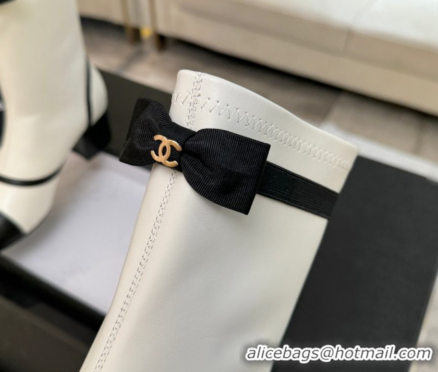 Grade Quality Chanel Stretch Lambskin Short Boots 5cm with Bow White 2025 G46755 1104024