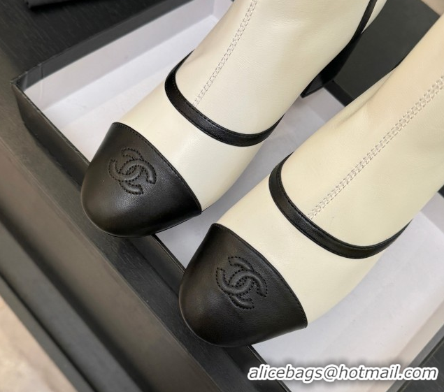 Grade Quality Chanel Stretch Lambskin Short Boots 5cm with Bow White 2025 G46755 1104024