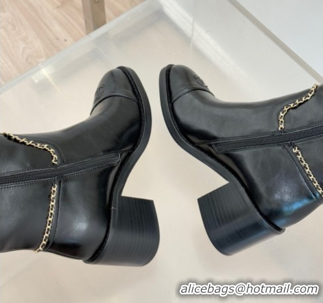 Top Design Chanel Calfskin Leather Heel High Boots with Chain Black 2025 CH110402 1104025