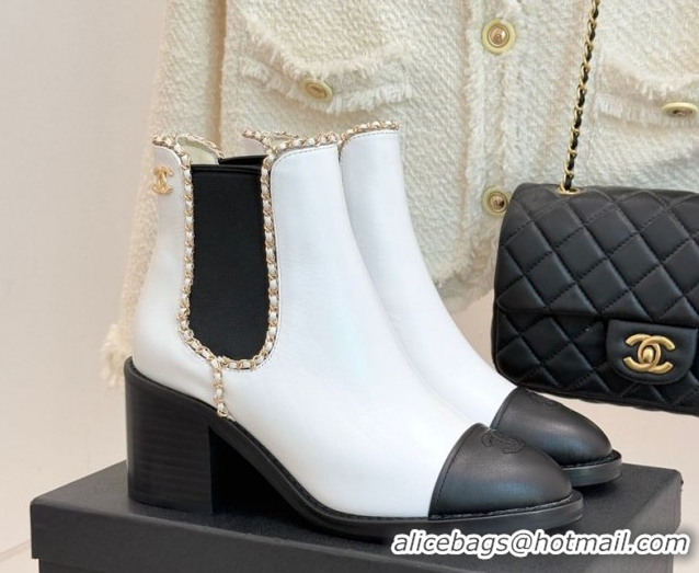 Popular Style Chanel Calfskin Leather Heel Ankle Boots 5cm with Chain White CH110402 1104028
