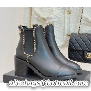 Cheap Price Chanel Calfskin Leather Heel Ankle Boots 5cm with Chain Black 2025 CH110402 1104029