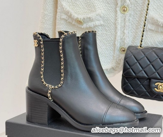 Cheap Price Chanel Calfskin Leather Heel Ankle Boots 5cm with Chain Black 2025 CH110402 1104029