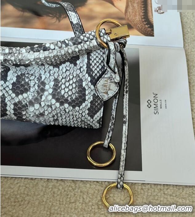 Super Quality Alaia Le Click Small Shoulder Bag in Pythonskin Leather 998054S White/Grey 2025