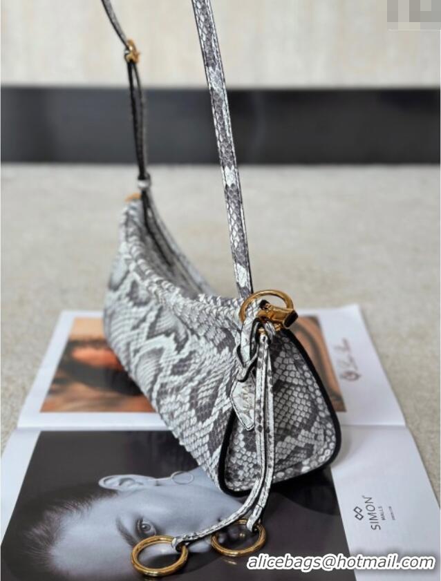 Super Quality Alaia Le Click Small Shoulder Bag in Pythonskin Leather 998054S White/Grey 2025