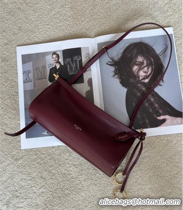 New Design Alaia Le Click Small Shoulder Bag in Calfskin Leather 998054S Dark Burgundy 2025
