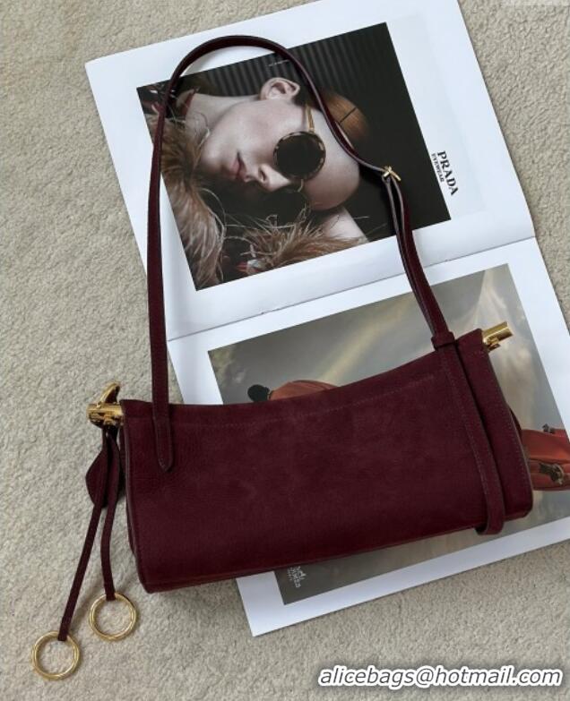 Best Price Alaia Le Click Small Shoulder Bag in Grained Nubuck Leather 998054S Dark Burgundy 2025