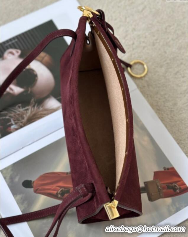 Best Price Alaia Le Click Small Shoulder Bag in Grained Nubuck Leather 998054S Dark Burgundy 2025
