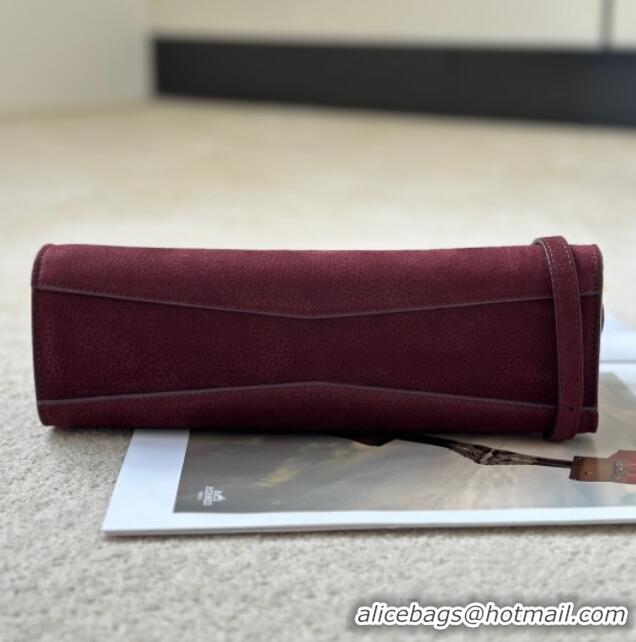 Best Price Alaia Le Click Small Shoulder Bag in Grained Nubuck Leather 998054S Dark Burgundy 2025