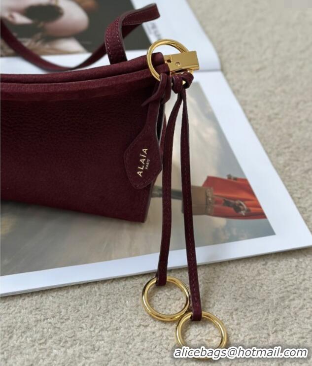 Best Price Alaia Le Click Small Shoulder Bag in Grained Nubuck Leather 998054S Dark Burgundy 2025