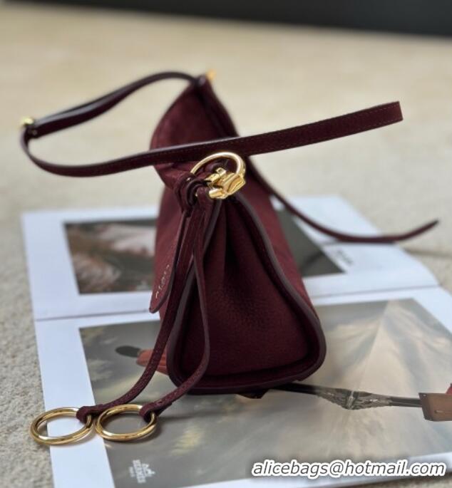 Best Price Alaia Le Click Small Shoulder Bag in Grained Nubuck Leather 998054S Dark Burgundy 2025