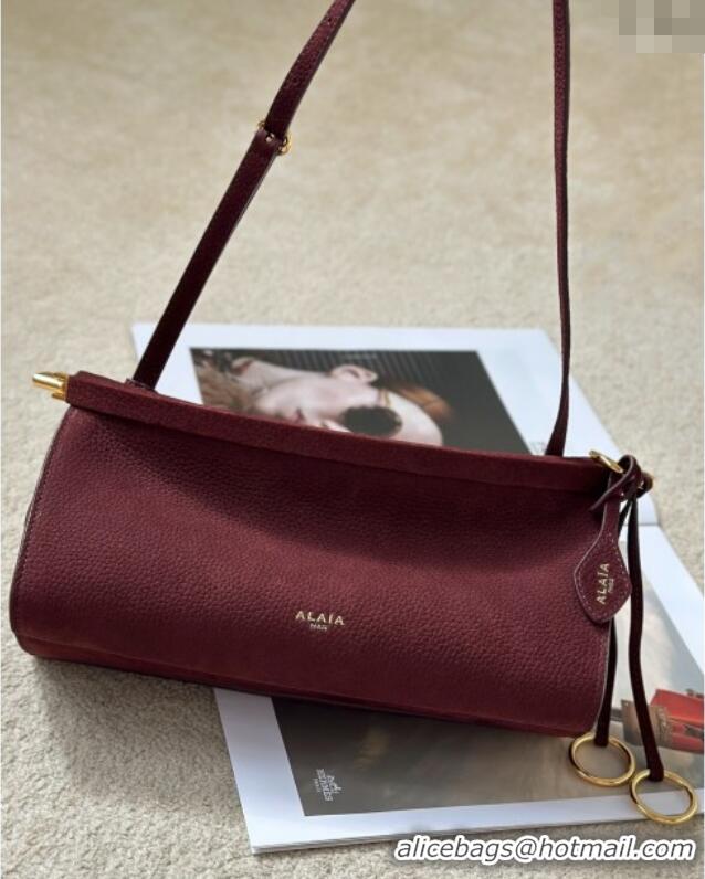 Best Price Alaia Le Click Small Shoulder Bag in Grained Nubuck Leather 998054S Dark Burgundy 2025