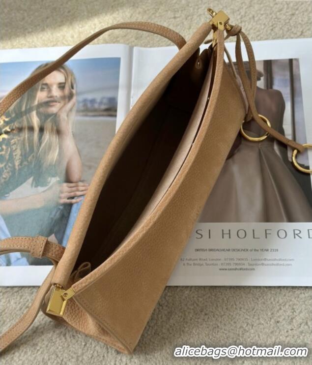 New Design Alaia Le Click Small Shoulder Bag in Grained Nubuck Leather 998054S Beige 2025