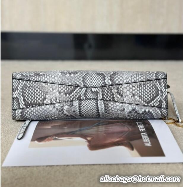 Best Price Alaia Le Click Medium Shoulder Bag in Pythonskin Leather 998054M White/Grey 2025