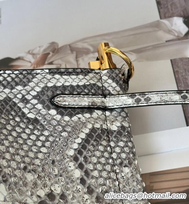 Best Price Alaia Le Click Medium Shoulder Bag in Pythonskin Leather 998054M White/Grey 2025