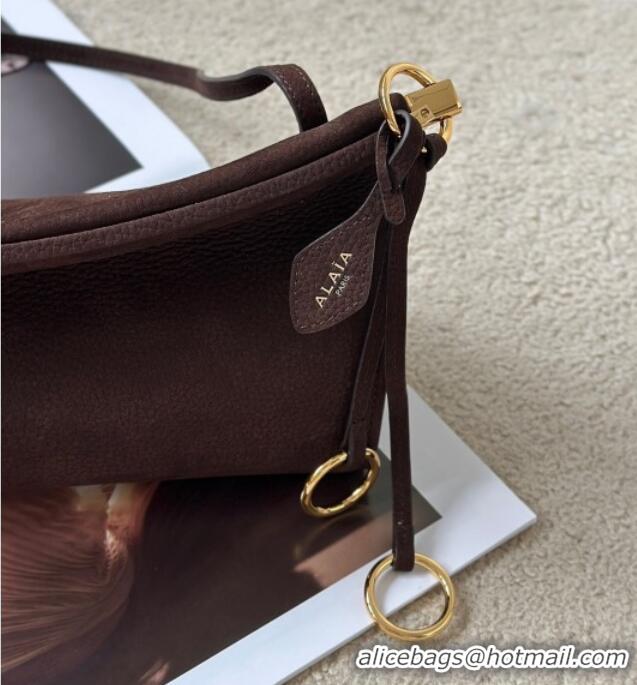 Top Quality Alaia Le Click Medium Shoulder Bag in Grained Nubuck Leather 998054M Brown 2025