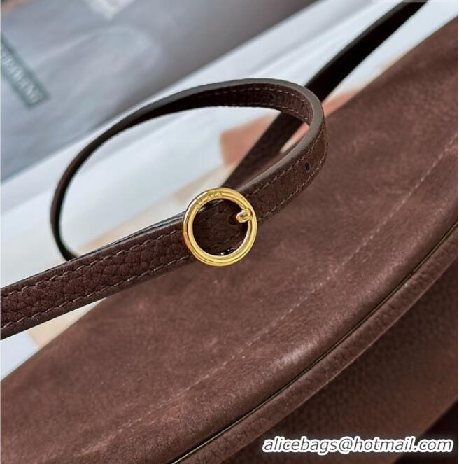 Top Quality Alaia Le Click Medium Shoulder Bag in Grained Nubuck Leather 998054M Brown 2025