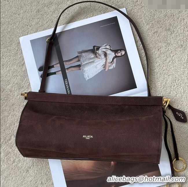 Top Quality Alaia Le Click Medium Shoulder Bag in Grained Nubuck Leather 998054M Brown 2025