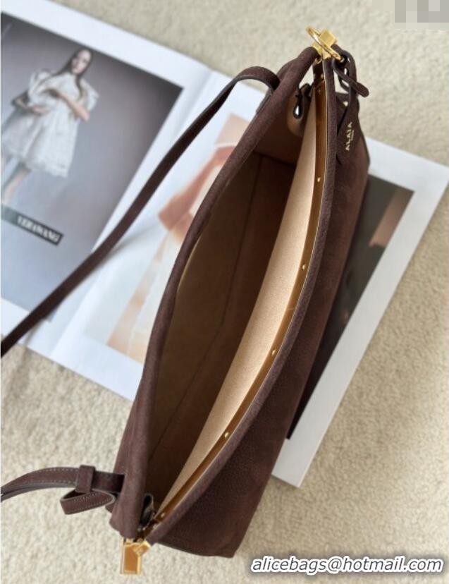 Top Quality Alaia Le Click Medium Shoulder Bag in Grained Nubuck Leather 998054M Brown 2025