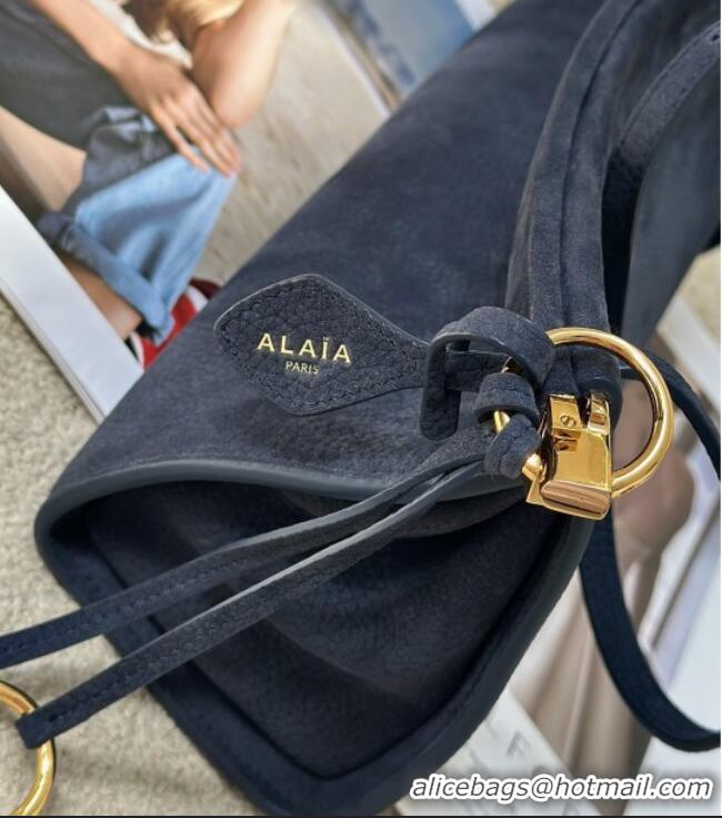 Super Quality Alaia Le Click Medium Shoulder Bag in Grained Nubuck Leather 998054M Dark Blue 2025