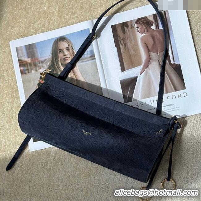 Super Quality Alaia Le Click Medium Shoulder Bag in Grained Nubuck Leather 998054M Dark Blue 2025