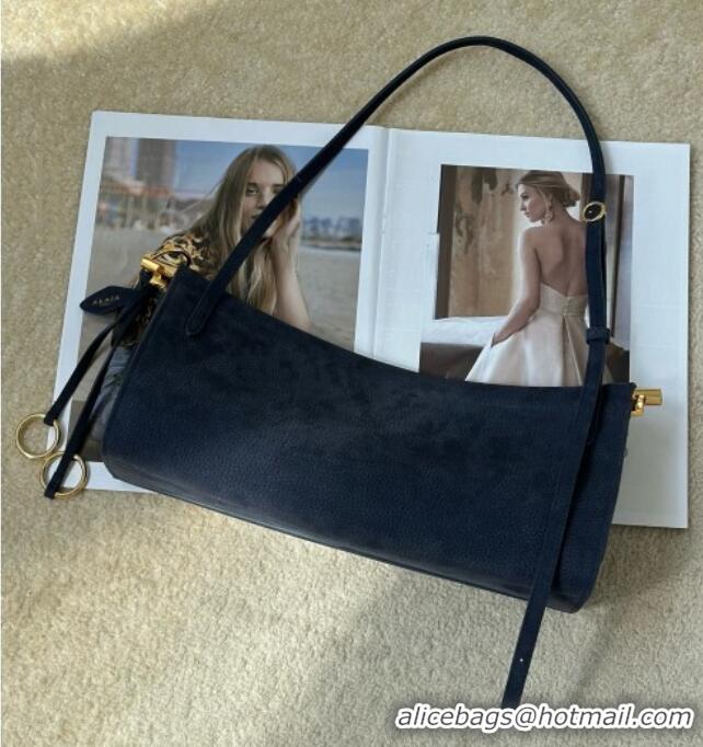 Super Quality Alaia Le Click Medium Shoulder Bag in Grained Nubuck Leather 998054M Dark Blue 2025