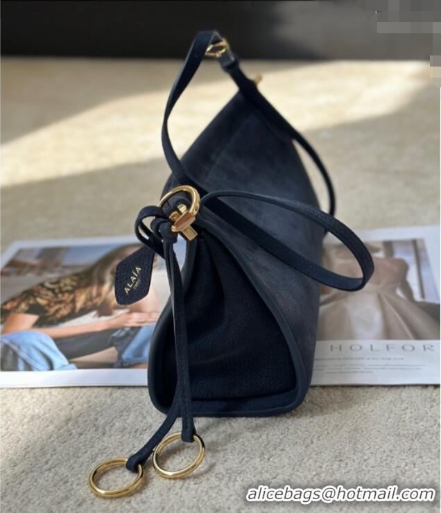 Super Quality Alaia Le Click Medium Shoulder Bag in Grained Nubuck Leather 998054M Dark Blue 2025