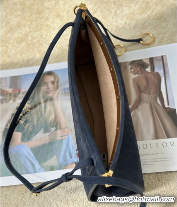 Super Quality Alaia Le Click Medium Shoulder Bag in Grained Nubuck Leather 998054M Dark Blue 2025